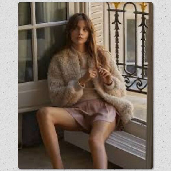 Avec Les Filles Jacket Faux Fur Coat Cream Sherpa Full Zip Minimalist XS - Picture 1 of 8